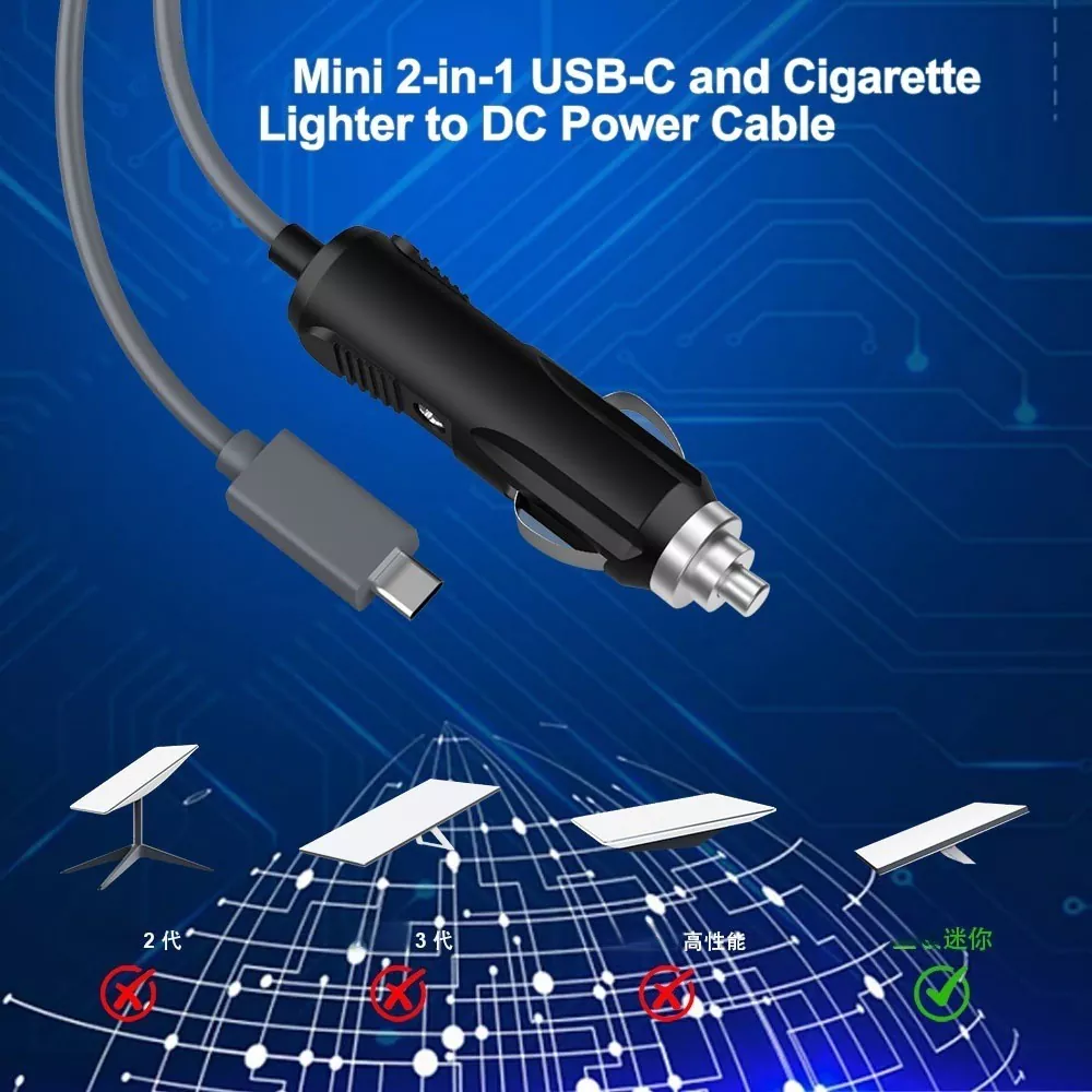 2-in-1 Starlink DC to USB-C Car Charger Cable